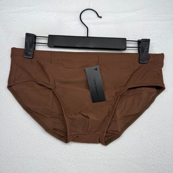 Todd Sanfield Swim Brief Men's Small Brown Otter Ultradeep Swimsuit Solid NEW - Picture 1 of 5